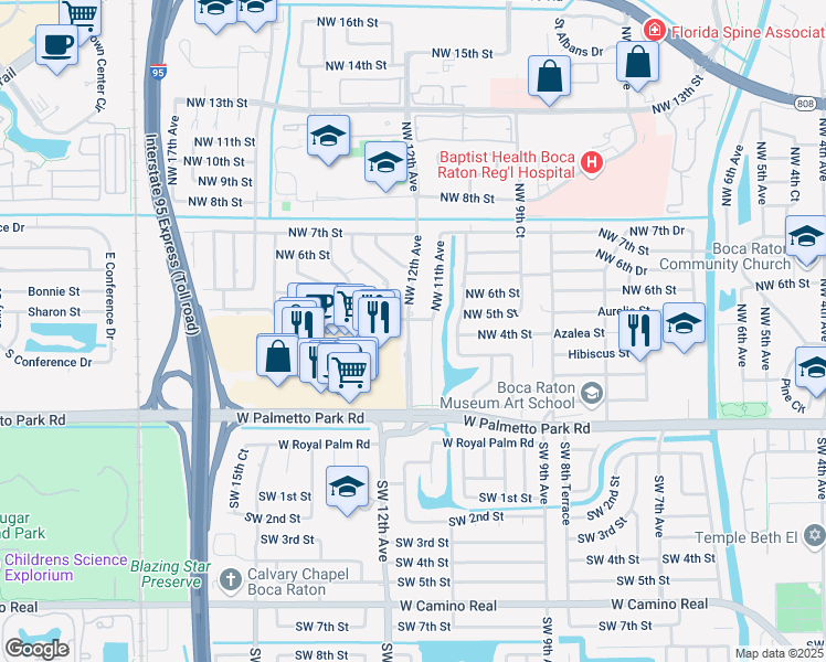 map of restaurants, bars, coffee shops, grocery stores, and more near 357 Northwest 12th Avenue in Boca Raton