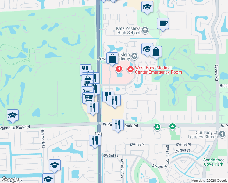map of restaurants, bars, coffee shops, grocery stores, and more near 9837 Orange Park Trail in Boca Raton