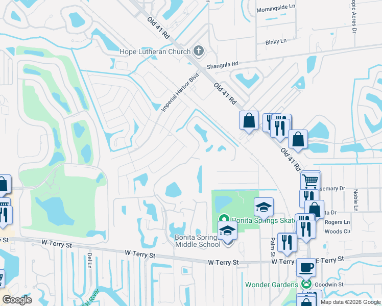 map of restaurants, bars, coffee shops, grocery stores, and more near 26560 Bonita Fairways Boulevard in Bonita Springs