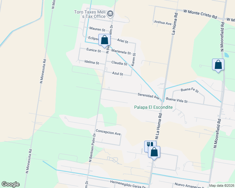 map of restaurants, bars, coffee shops, grocery stores, and more near 3509 Serenidad Avenue in Mission