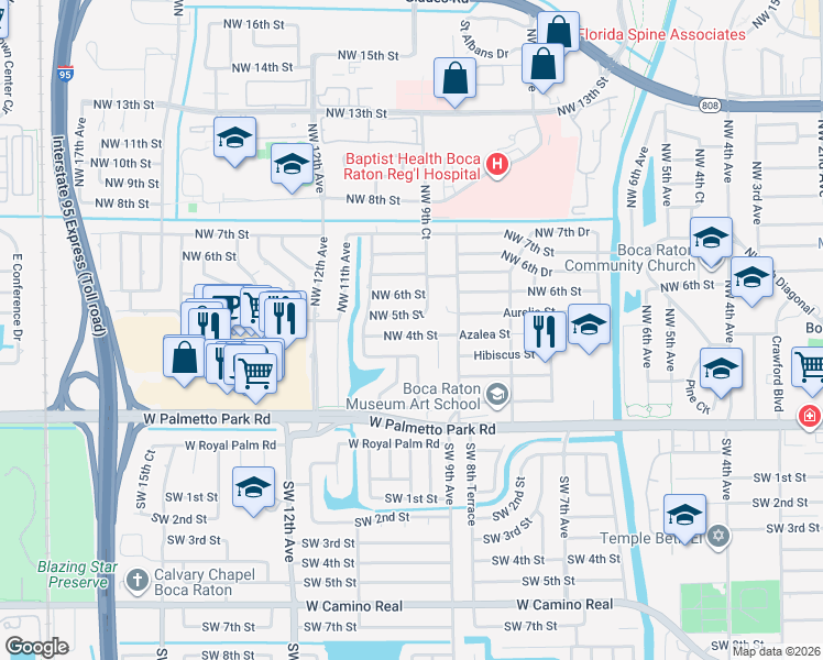 map of restaurants, bars, coffee shops, grocery stores, and more near 1000 Northwest 4th Street in Boca Raton