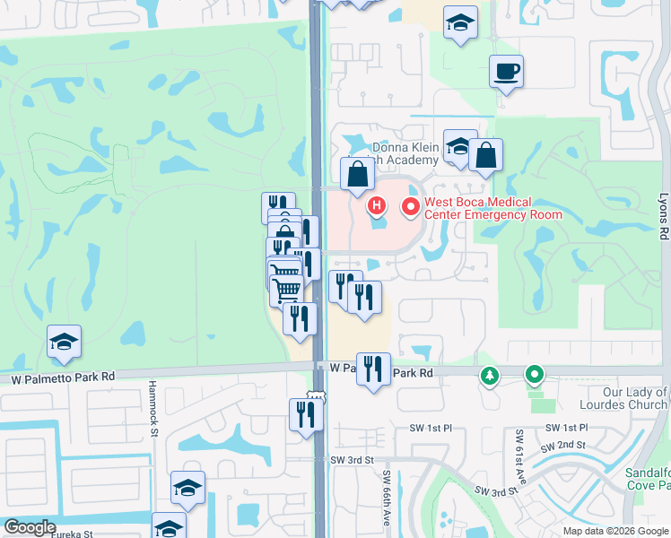 map of restaurants, bars, coffee shops, grocery stores, and more near 9940 Floral Park Lane in Boca Raton
