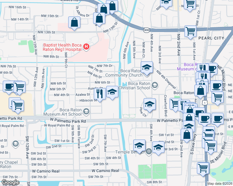 map of restaurants, bars, coffee shops, grocery stores, and more near 402 Northwest 7th Avenue in Boca Raton