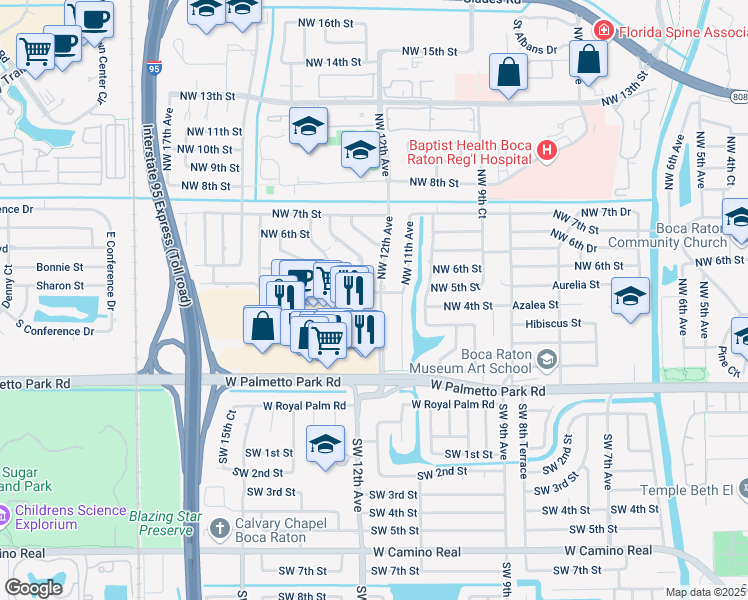 map of restaurants, bars, coffee shops, grocery stores, and more near 357 Northwest 12th Avenue in Boca Raton