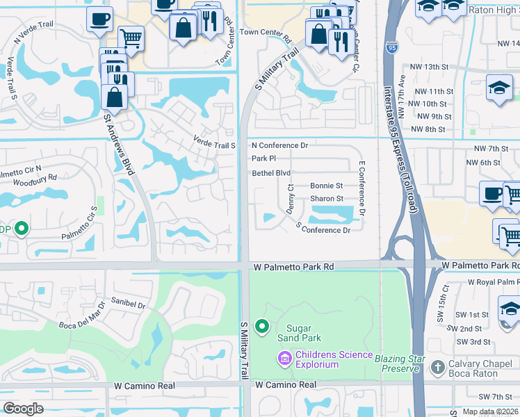map of restaurants, bars, coffee shops, grocery stores, and more near 361 Northwest 22nd Avenue in Boca Raton