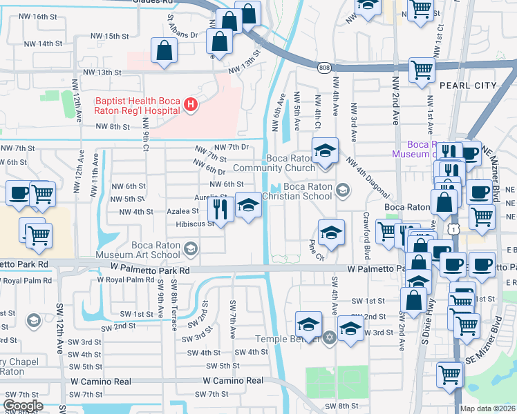 map of restaurants, bars, coffee shops, grocery stores, and more near 402 Northwest 7th Avenue in Boca Raton