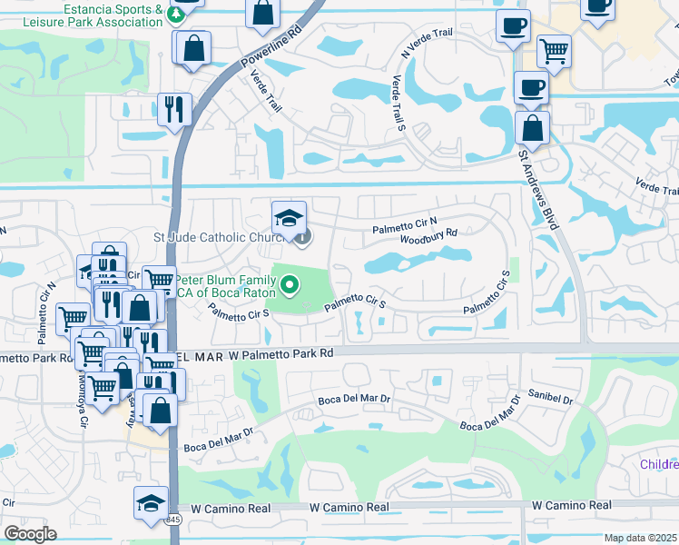map of restaurants, bars, coffee shops, grocery stores, and more near 21757 Contado Road in Boca Raton