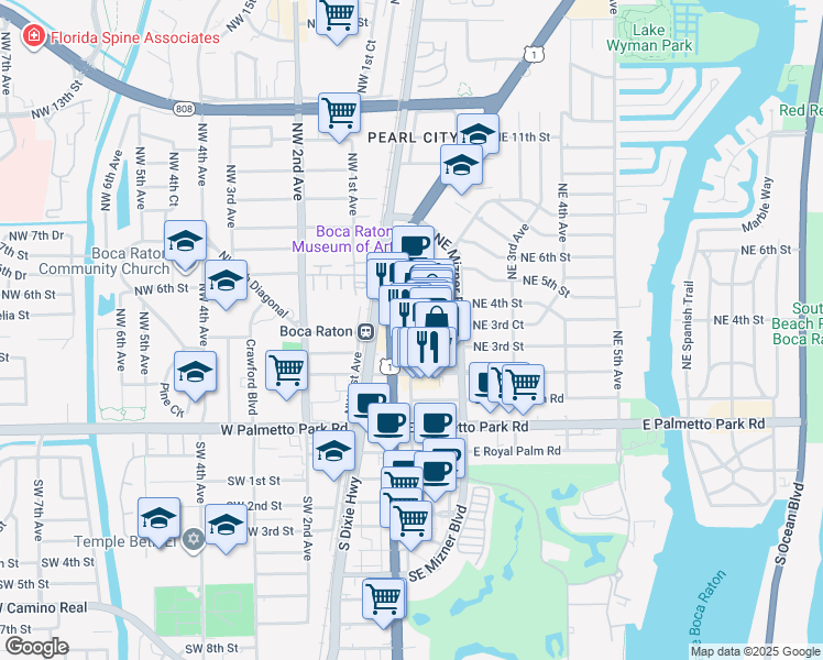 map of restaurants, bars, coffee shops, grocery stores, and more near 309 West Plaza Real in Boca Raton