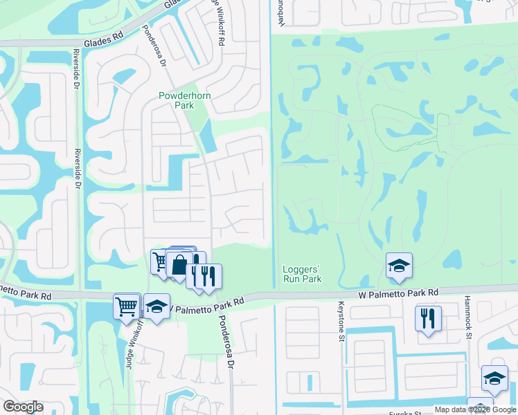 map of restaurants, bars, coffee shops, grocery stores, and more near 21657 Little Bear Lane in Boca Raton