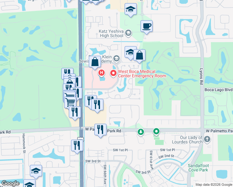 map of restaurants, bars, coffee shops, grocery stores, and more near 21871 Rainberry Park Circle in Boca Raton