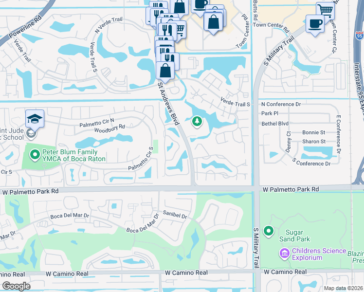 map of restaurants, bars, coffee shops, grocery stores, and more near 21730 Club Villa Terrace in Boca Raton