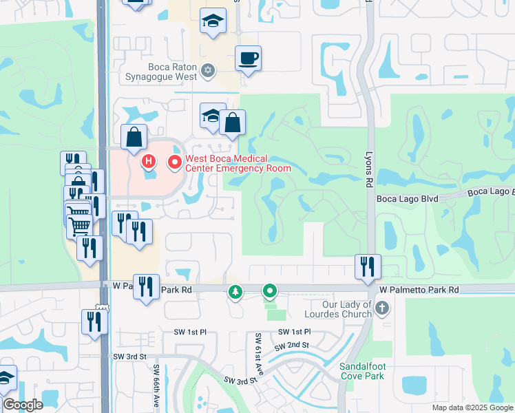 map of restaurants, bars, coffee shops, grocery stores, and more near 9265 Vista Del Lago in Boca Raton