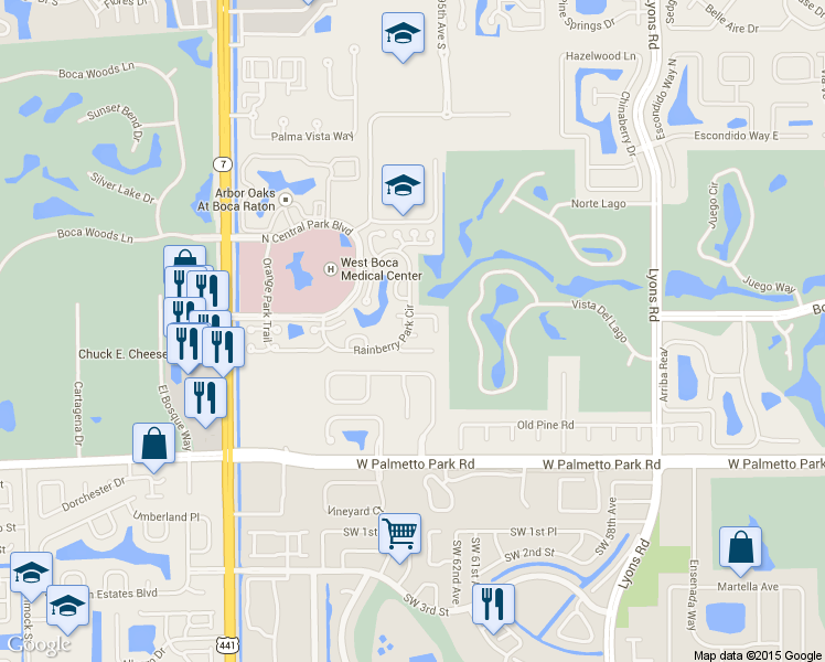 map of restaurants, bars, coffee shops, grocery stores, and more near 9561 Biscayne Park Court in Boca Raton
