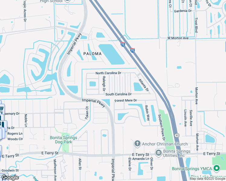 map of restaurants, bars, coffee shops, grocery stores, and more near 11401-11449 South Carolina Drive in Bonita Springs