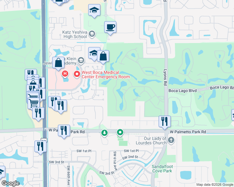 map of restaurants, bars, coffee shops, grocery stores, and more near 9265 Vista Del Lago in Boca Raton