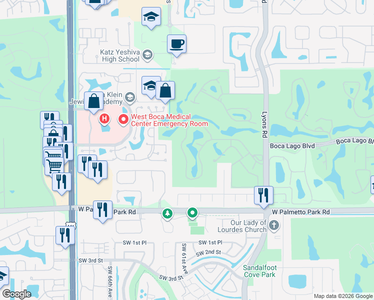 map of restaurants, bars, coffee shops, grocery stores, and more near 9265 Vista Del Lago in Boca Raton