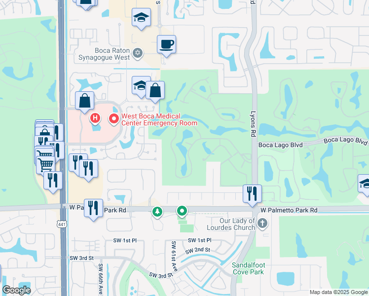 map of restaurants, bars, coffee shops, grocery stores, and more near 9265 Vista Del Lago in Boca Raton