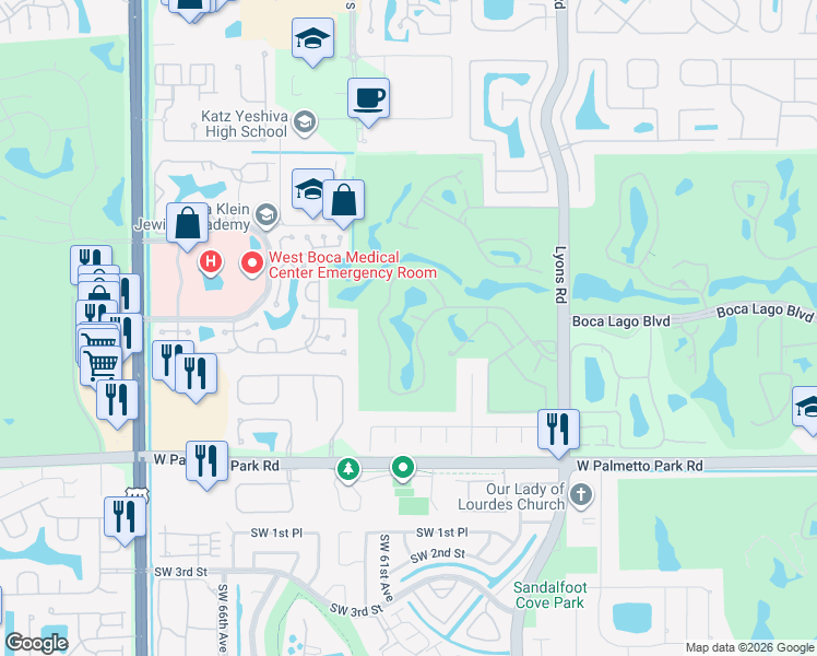 map of restaurants, bars, coffee shops, grocery stores, and more near 9265 Vista Del Lago in Boca Raton