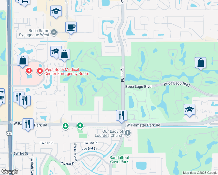 map of restaurants, bars, coffee shops, grocery stores, and more near 9000-9398 Vista Del Lago in Boca Raton