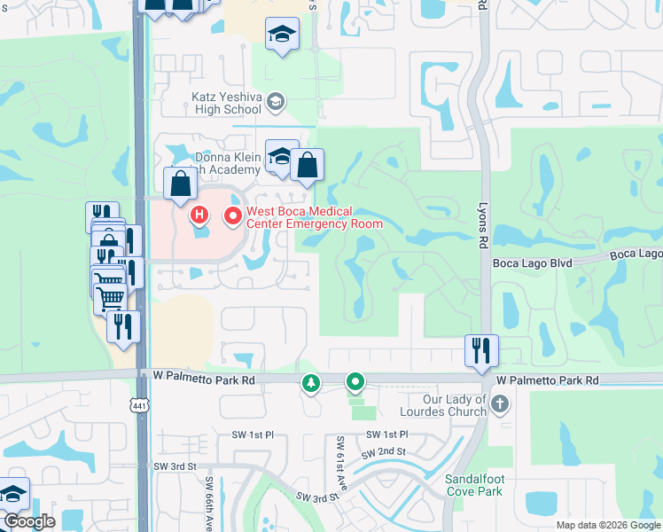 map of restaurants, bars, coffee shops, grocery stores, and more near 21742 Rainberry Park Circle in Boca Raton