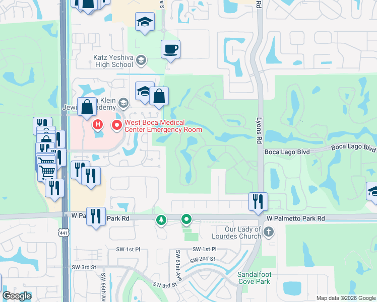 map of restaurants, bars, coffee shops, grocery stores, and more near 9293 Vista Del Lago in Boca Raton
