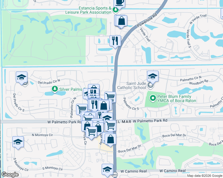 map of restaurants, bars, coffee shops, grocery stores, and more near 7012 San Sebastian Circle in Boca Raton