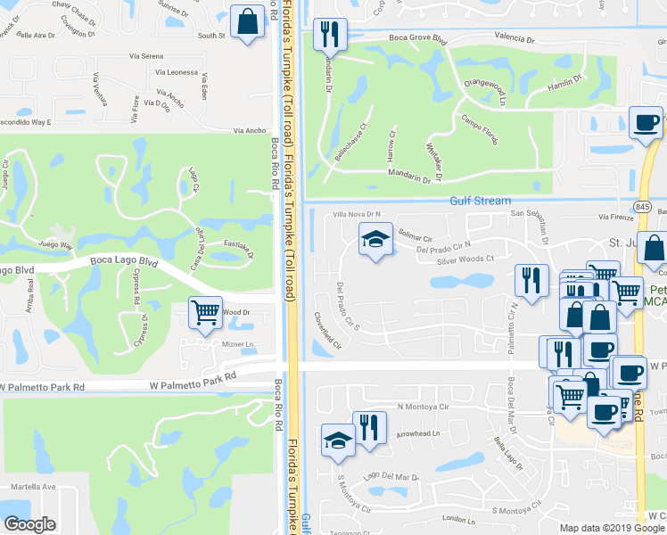 map of restaurants, bars, coffee shops, grocery stores, and more near 21612 Casa Monte Court in Boca Raton