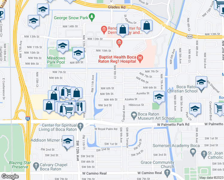 map of restaurants, bars, coffee shops, grocery stores, and more near 1000 Northwest 6th Street in Boca Raton