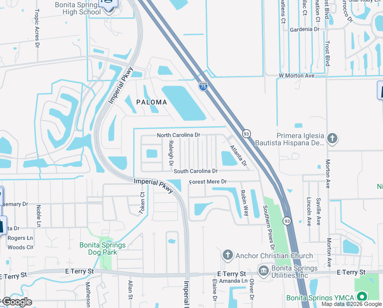 map of restaurants, bars, coffee shops, grocery stores, and more near 26300 Southern Pines Drive in Bonita Springs