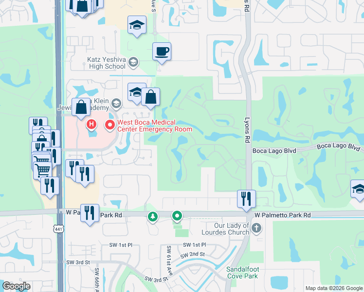 map of restaurants, bars, coffee shops, grocery stores, and more near 9293 Vista Del Lago in Boca Raton