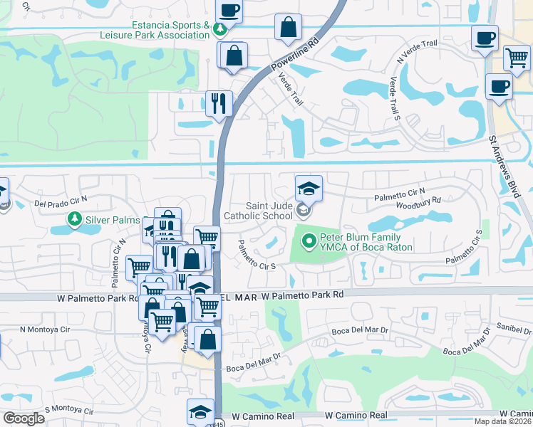 map of restaurants, bars, coffee shops, grocery stores, and more near 6816 Consolata Street in Boca Raton