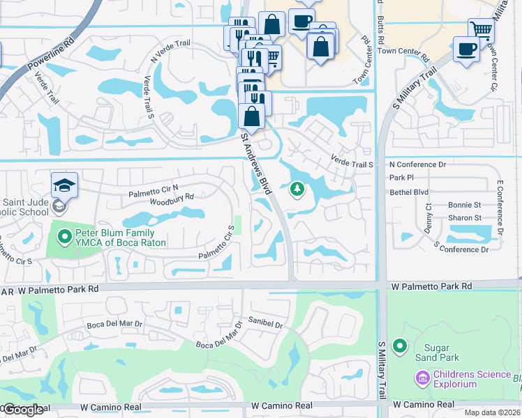 map of restaurants, bars, coffee shops, grocery stores, and more near 21646 Club Villa Terrace in Boca Raton
