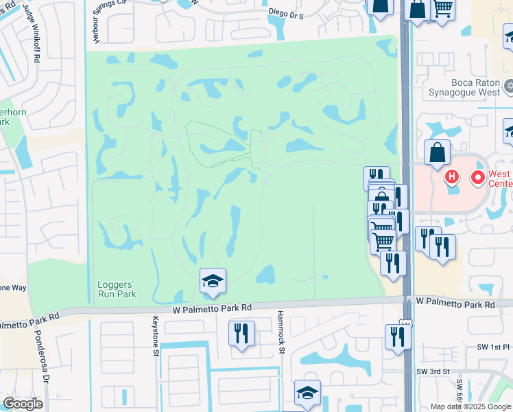 map of restaurants, bars, coffee shops, grocery stores, and more near 10571 Boca Woods Lane in Boca Raton