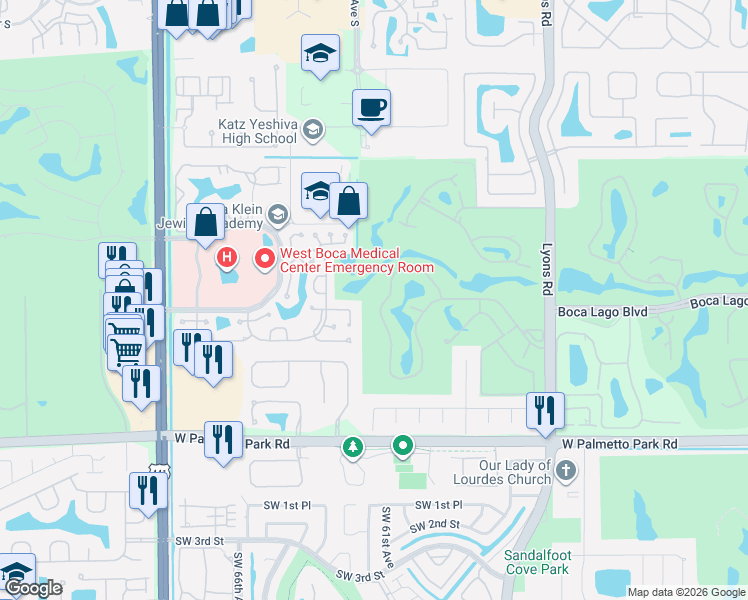 map of restaurants, bars, coffee shops, grocery stores, and more near 21742 Rainberry Park Circle in Boca Raton