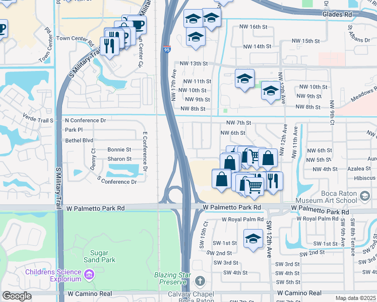 map of restaurants, bars, coffee shops, grocery stores, and more near 1632 Northwest 5th Street in Boca Raton