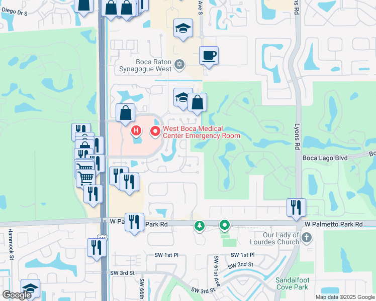 map of restaurants, bars, coffee shops, grocery stores, and more near 21766 Rainberry Park Circle in Boca Raton