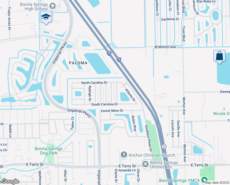 map of restaurants, bars, coffee shops, grocery stores, and more near 26339 Charlotte Drive in Bonita Springs