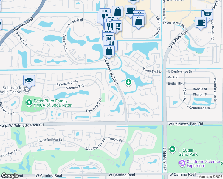 map of restaurants, bars, coffee shops, grocery stores, and more near 21646 Club Villa Terrace in Boca Raton