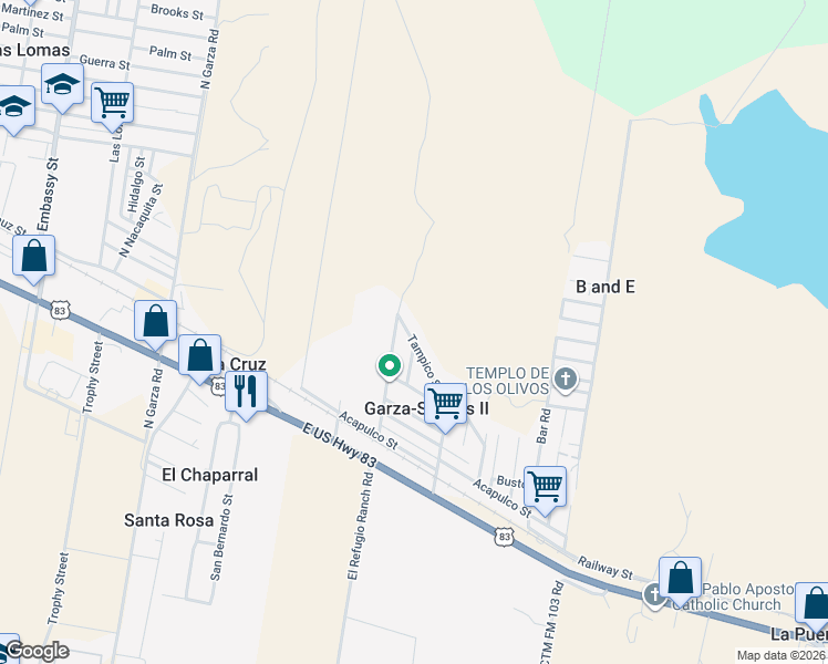 map of restaurants, bars, coffee shops, grocery stores, and more near 5561 Tampico Street in Rio Grande City