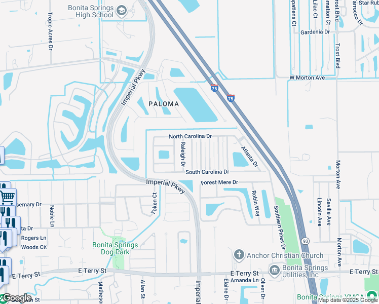 map of restaurants, bars, coffee shops, grocery stores, and more near 26333 New Orleans Drive in Bonita Springs