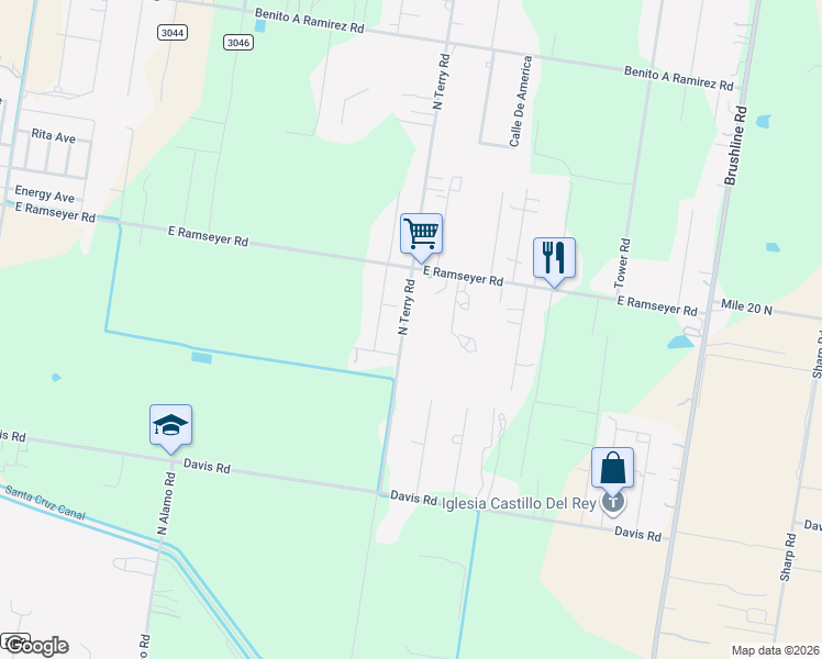 map of restaurants, bars, coffee shops, grocery stores, and more near 5818 North Terry Road in Edinburg