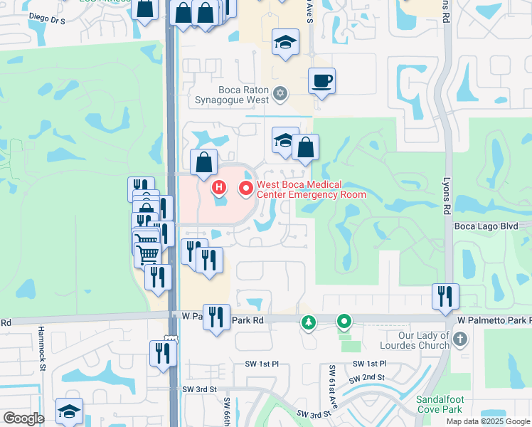 map of restaurants, bars, coffee shops, grocery stores, and more near 21720 Birch State Park Way in Boca Raton