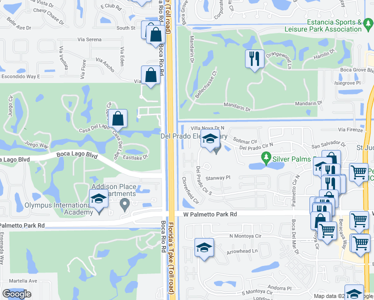 map of restaurants, bars, coffee shops, grocery stores, and more near 7971 Villa Nova Drive in Boca Raton