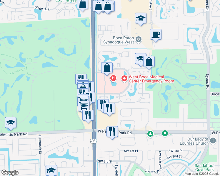 map of restaurants, bars, coffee shops, grocery stores, and more near 9960 North Central Park Boulevard in Boca Raton