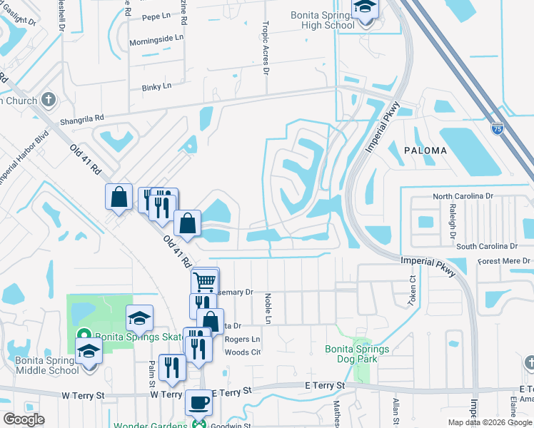 map of restaurants, bars, coffee shops, grocery stores, and more near 10256 Cobble Notch Loop in Bonita Springs