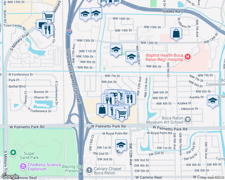map of restaurants, bars, coffee shops, grocery stores, and more near 489 Northwest 13th Drive in Boca Raton