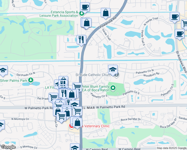 map of restaurants, bars, coffee shops, grocery stores, and more near 6816 Consolata Street in Boca Raton