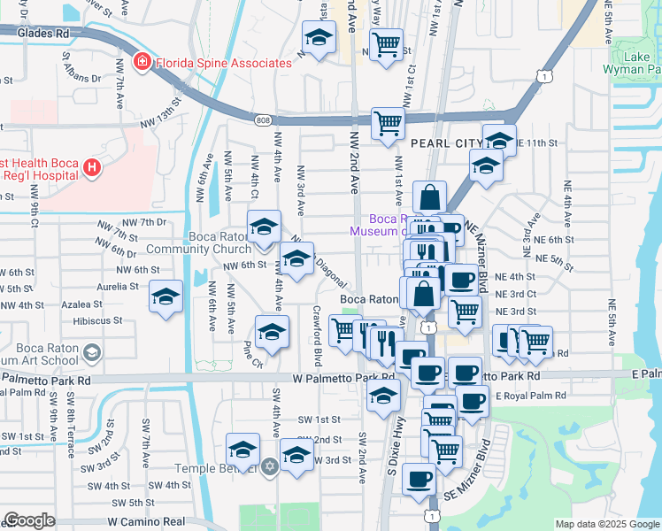 map of restaurants, bars, coffee shops, grocery stores, and more near 235 Northwest 4th Diagonal in Boca Raton