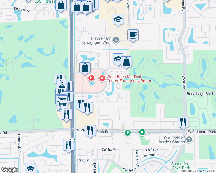 map of restaurants, bars, coffee shops, grocery stores, and more near 21720 Birch State Park Way in Boca Raton