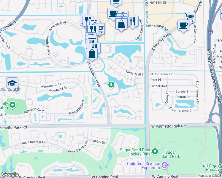 map of restaurants, bars, coffee shops, grocery stores, and more near 21626 Saint Andrews Boulevard in Boca Raton